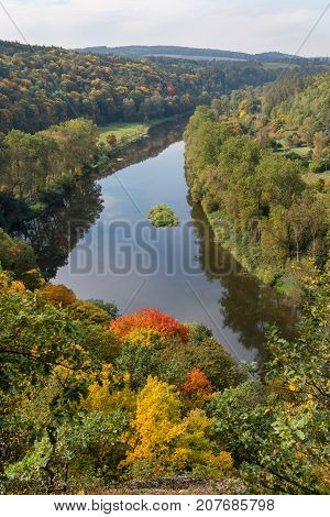Autumn river Berounka in central Bohemia, Czech republic