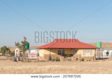KLEIN MIER SOUTH AFRICA - JULY 6 2017: The primary health care clinic and a primary school of the United Reformed Church in Klein Mier (small ant) a village in the Northern Cape Province of South Africa
