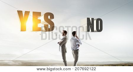 Making desicion or choosing the side. Mixed media