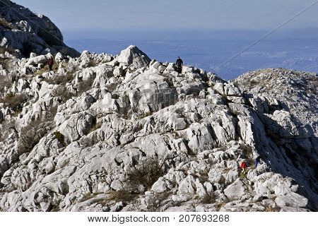 Walking on the ridge of mountain Mosor in Croatia