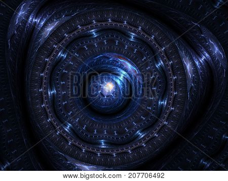 Modern fractal mechanical background. Time machine digital artwork for creative graphic design. Abstract fractal steampunk machine