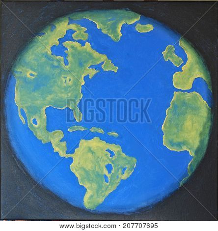 Acrylic painting on canvas of Earth from space.