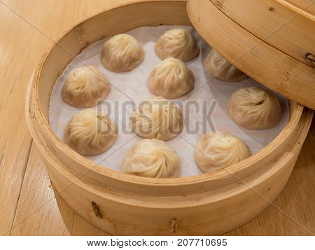 Closeup of Xiao Long Bao Streamed Pork Dumplings Taiwan food (Selective Focus)