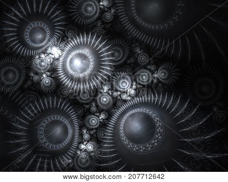 Modern fractal mechanical background. Time machine digital artwork for creative graphic design. Abstract fractal steampunk machine