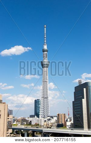 Tokyo Japan April 232017 Tokyo skytree the highest tower in Japan with blue sky background