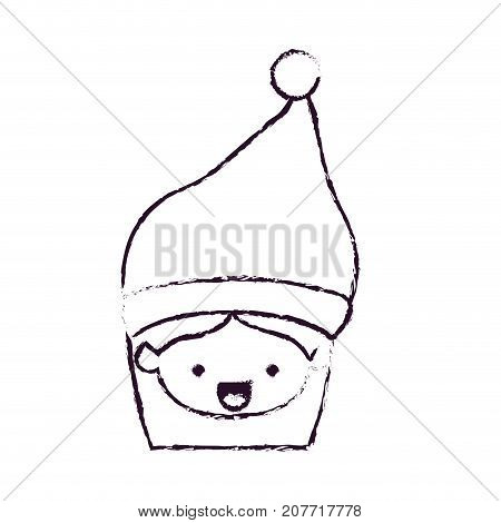 santa claus woman kawaii face happines expression with hat blurred silhouette on white background vector illustration
