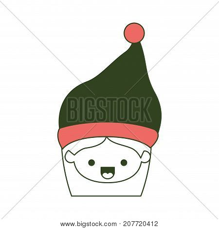 santa claus woman kawaii face happines expression with hat on color section silhouette vector illustration