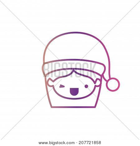 santa claus woman kawaii face with wink eye and happines expression with hat on gradient color silhouette from yellow to fuchsia vector illustration