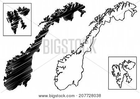 Norway map vector illustration , scribble sketch Norway (Svalbard)