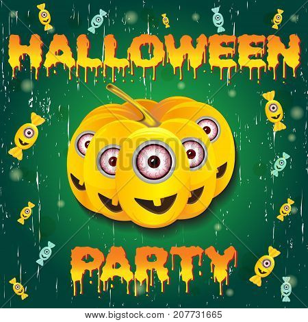 Halloween Night Background With Pumpkin And Minions. Flyer Or Invitation Template For Halloween Part