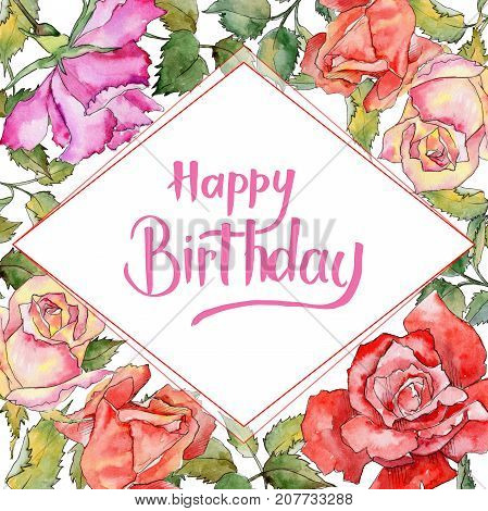 Wildflower rose flower frame in a watercolor style. Full name of the plant: rose. Aquarelle wild flower for background, texture, wrapper pattern, frame or border.
