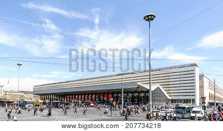 Rome, Lazio, Italy. May 22, 2017: Facade Of The Modern Train Station Called 