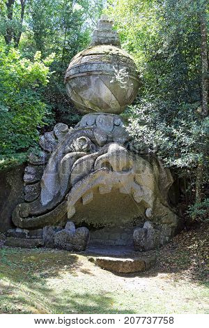 BOMARZO ITALY - 2 JULY 2017 - Proteo Glauco, Parco dei Mostri monumental complex, Bomarzo, Lazio, Italy