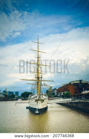 Buenos Aires - January 24, 2016: Museum Frigate Sarmiento President in Puerto Madero, Buenos Aires, Argentina on January 24, 2016