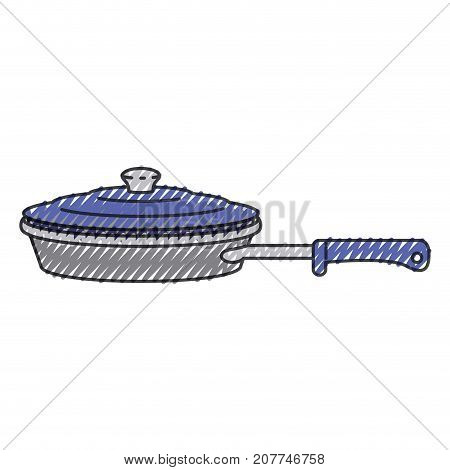 stewpan with handle and lid colored crayon silhouette vector illustration