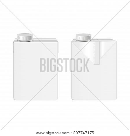 Vector 3d mock up of milk or juice box on white background. Realistic carton half liter package isolated. Template for your design. Front view.