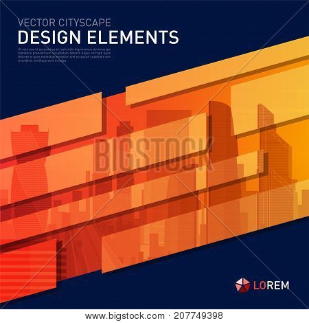 Design element for corporate graphic layout. Modern abstract geometry background template design whith colored cityscape vector illustration for investment, business, real estate, construction.