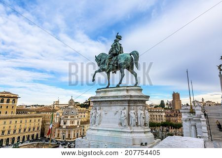 Tomb of Unknown Victor Emanuele Monument Rome Italy. Monument created in 1911 to the first king of a united Italy. Designed by Giussepe Sacconi in 1885