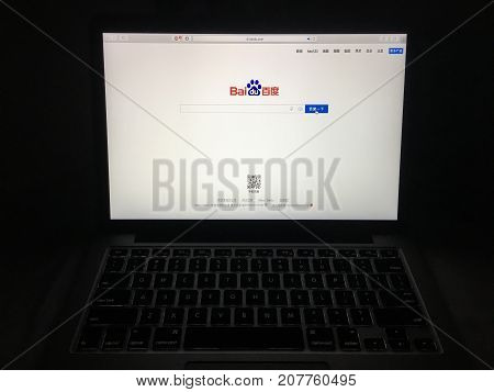 Wuhan China, 7 October 2017:  Baidu.com chinese search engine website homepage on laptop screen. Baidu holding company logo