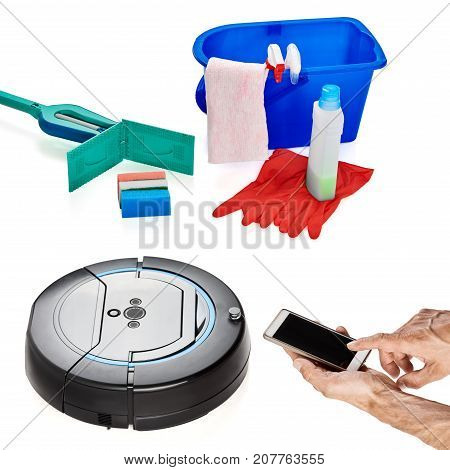 Set of tools for cleaning and hand holding remote control of robovac