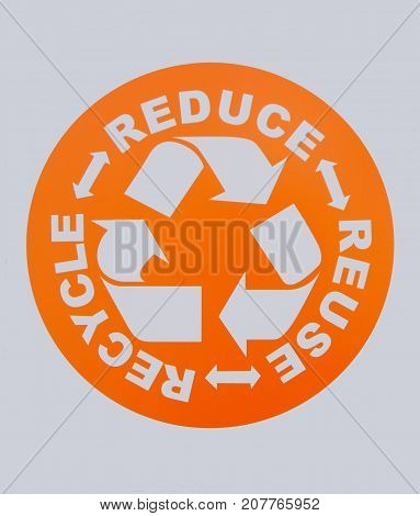 Photo of REDUCE, REUSE, RECYCLE sign. This photo was taken from sign board.