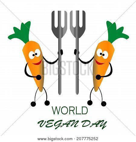 Happy vegan day 2 carrot bring fork illustration