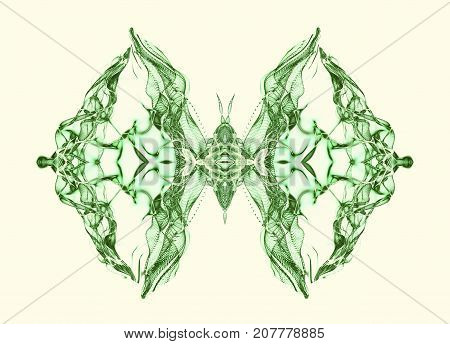 Abstract conceptual design. Green butterfly over soft light background