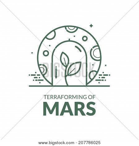 Terraforming of Mars, concept design, black and white vector illustration
