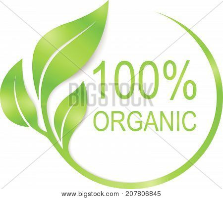 100% organic logo design. Nature symbol. Vector illustration