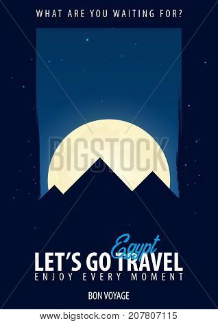 Egypt, Africa. Time To Travel. Journey, Trip, Vacation. Moon Background. Bon Voyage.
