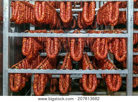 Refrigerated warehouse for storing meat and sausage products