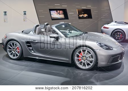 Frankfurt-September 20: Porsche 718 Boxster S at the Frankfurt International Motor Show on September 20 2017 in Frankfurt