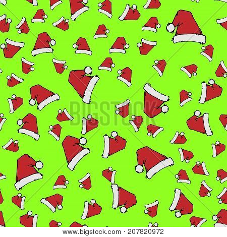 Red Santa Hats. Seamless Pattern.