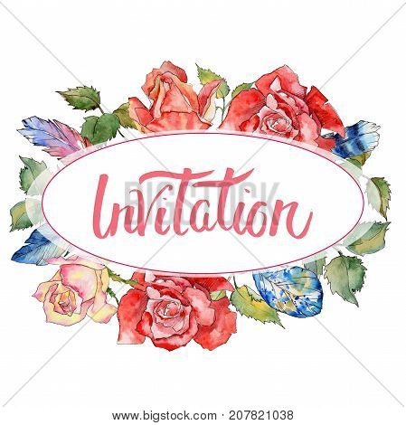Wildflower rose flower frame in a watercolor style. Full name of the plant: rose. Aquarelle wild flower for background, texture, wrapper pattern, frame or border.