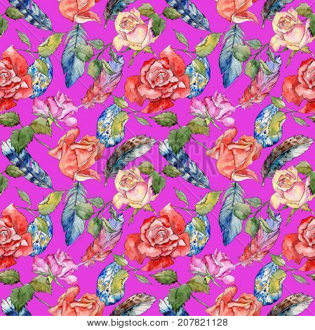 Wildflower rose flower pattern in a watercolor style. Full name of the plant: rose. Aquarelle wild flower for background, texture, wrapper pattern, frame or border.
