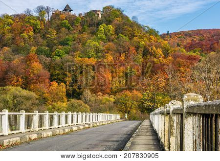Bridge To Nevytsky Castle Hill In Autumn