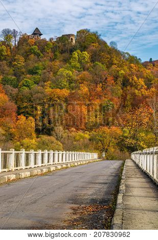 Bridge To Nevytsky Castle Hill In Autumn