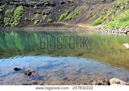 The Kerio Crater Lake  , August 2017. Sometimes spelled Kerid is located in the Grímsnes area in south Iceland, and is one of the most photogenic volcanic crater in existence. It's a regular stop for tourists along the Golden Circle sightseeing route and 