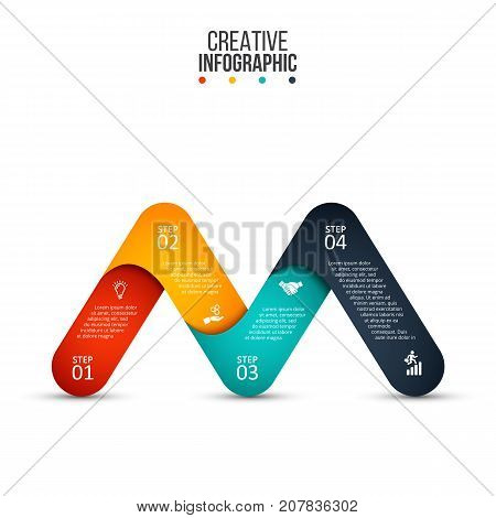 Vector letter M infographic element. Template for diagram, graph, presentation and chart. Business concept with 4 options, parts, steps or processes. Abstract background.