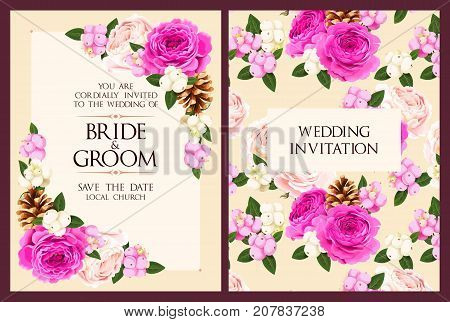 Vector vintage invitation with high detailed flowers