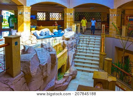 Sharm El Sheikh, Egypt - September 27, 2017: The lobbi at Grand Hotel Sharm El Sheikh 5 at Sharm El Sheikh, Egypt on September 27, 2017