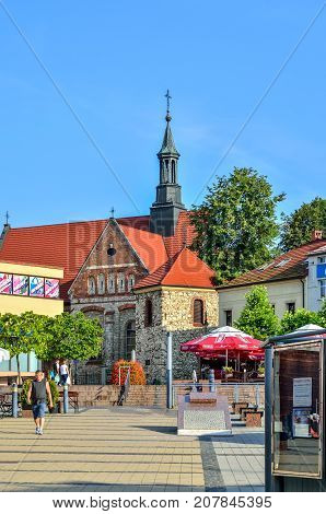 CHRZANOW POLAND - AUGUST 19 2017: Market in the city center of Chrzanow Poland.