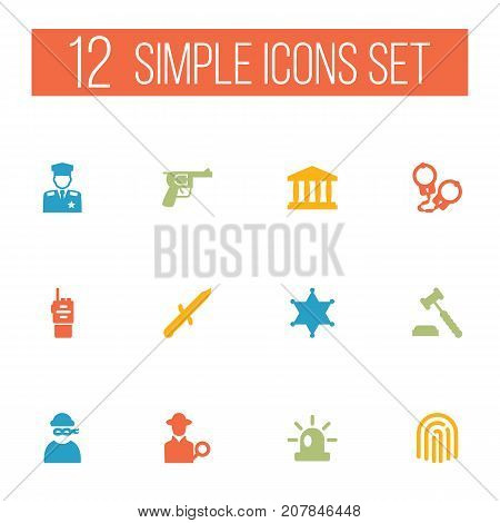Collection Of Manacles, Inspector, Bayonet And Other Elements.  Set Of 12 Criminal Icons Set.