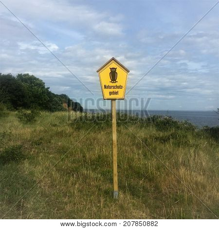 Nature sign reserve in Germany on meadow
