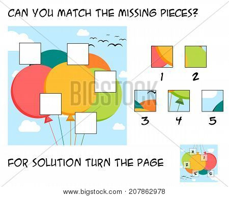 Funny puzzle game for children - add pieces into the picture of colorful baloons during summer day to make it complete again