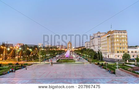 View of Dousti Square in Dushanbe, the Capital of Tajikistan. Central Asia