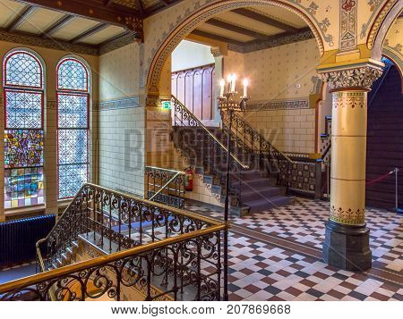 ASSEN THE NETHERLANDS - SEPTEMBER 21 2016: Historic interior of Drents Museum builing in Assen