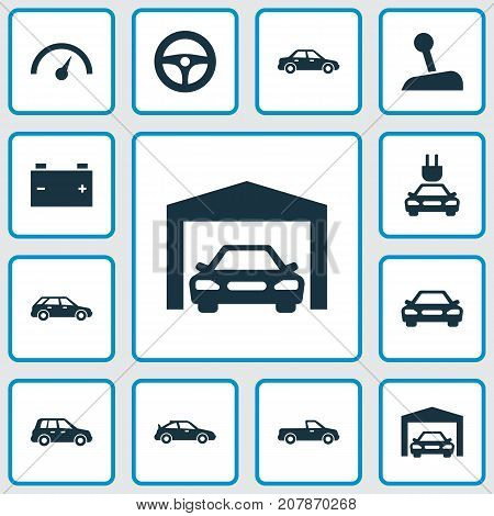 Car Icons Set. Collection Of Auto, Plug, Carriage And Other Elements