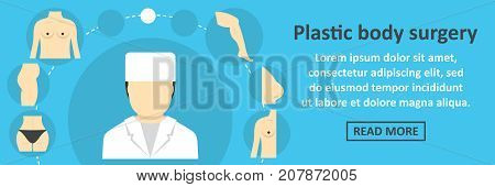 Plastic body surgery banner horizontal concept. Flat illustration of plastic body surgery banner horizontal vector concept for web design