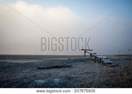 Morning on the river early morning reeds mist fog and water surface on the river